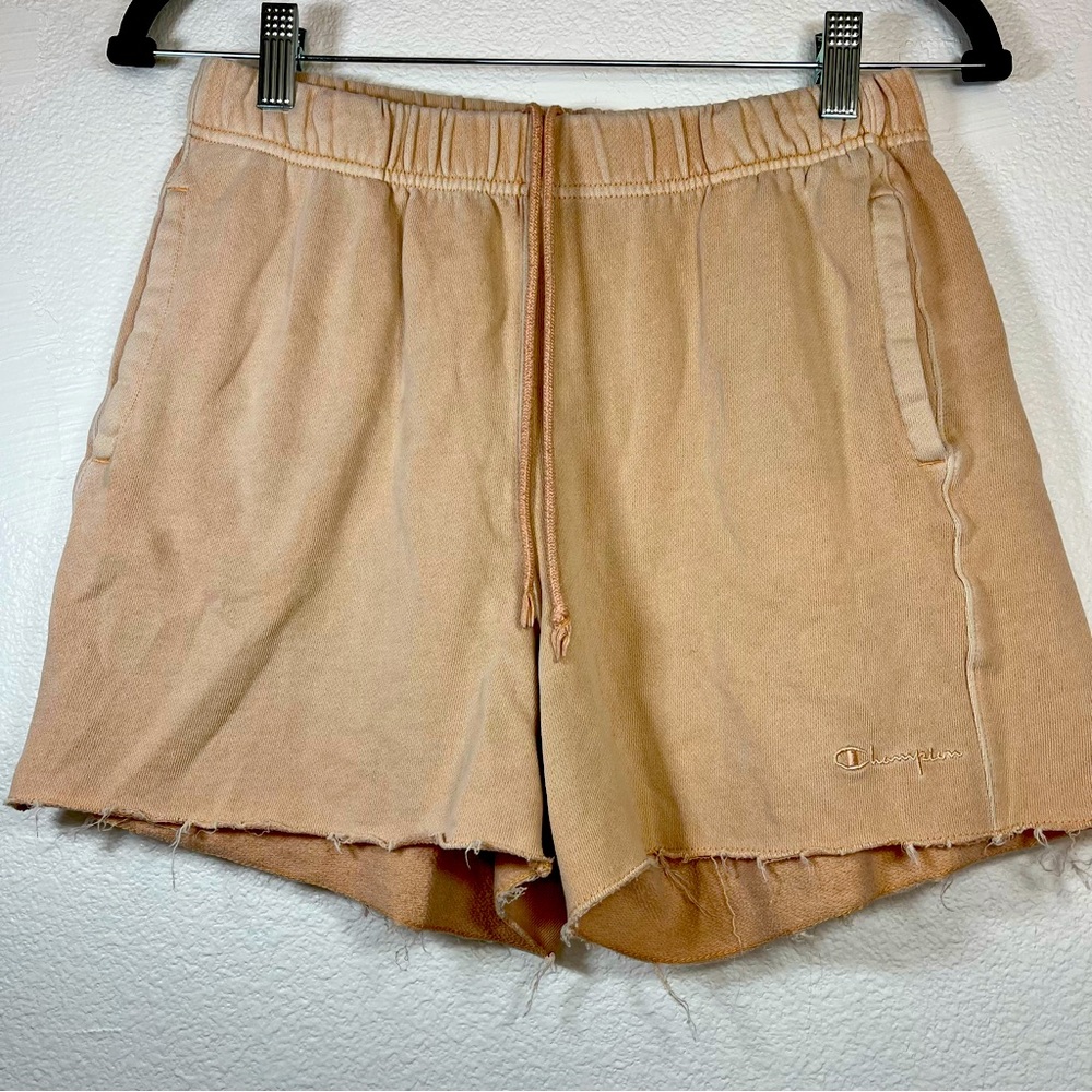 Drawstring Champion Raw Hem Acid Wash Orange Fleece Boyfriend Shorts SZ Small